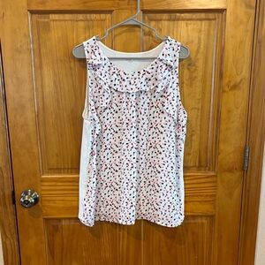 LOFT White Sleeveless Ruffle Tank with Red & Black Dot Print